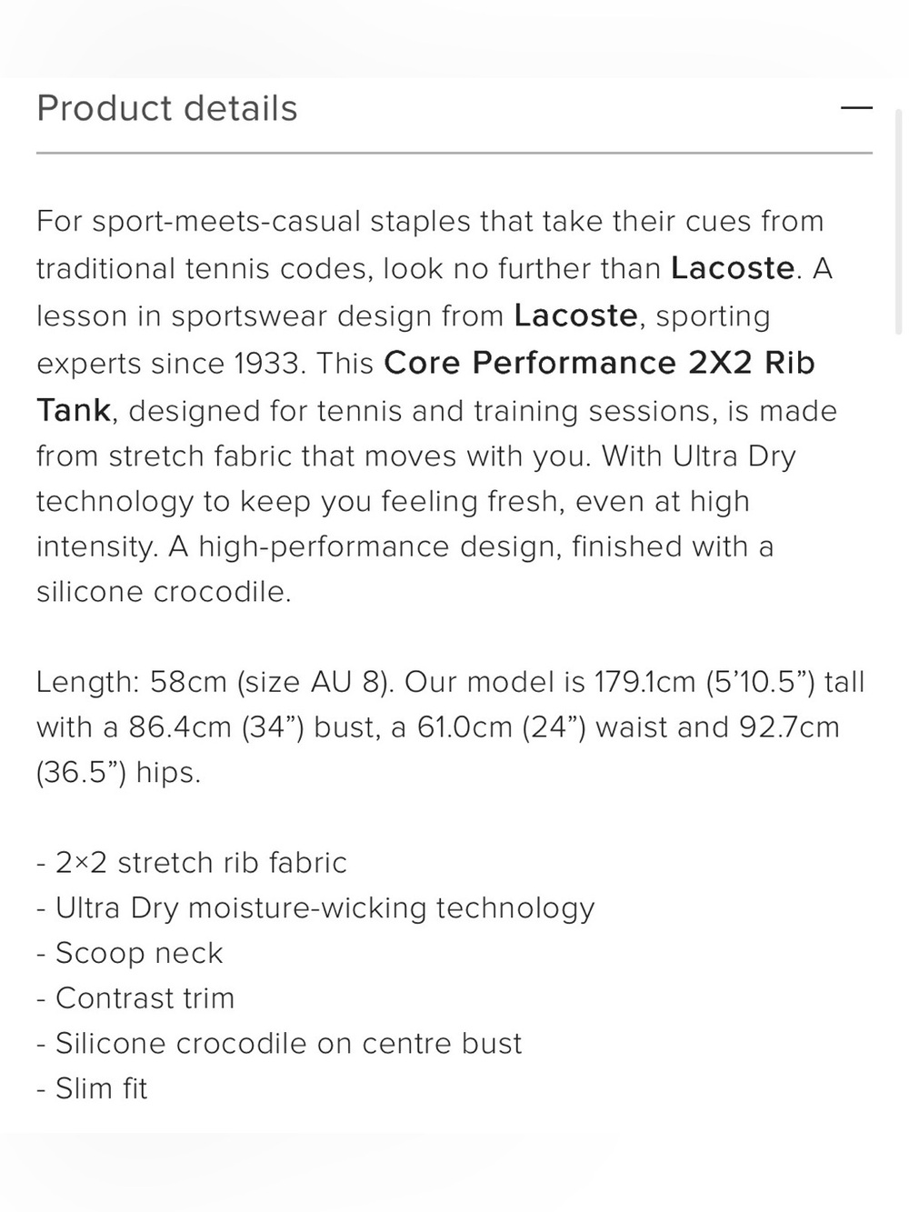 Lacoste Core Performance 2X2 Rib Tank - Picture 4 of 5